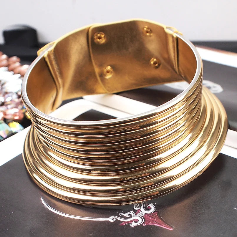 KDLUN African Bib Torques Chokers Necklaces For Women Statement Metal Geometric Collar Necklace Indian Jewelry Boho Design