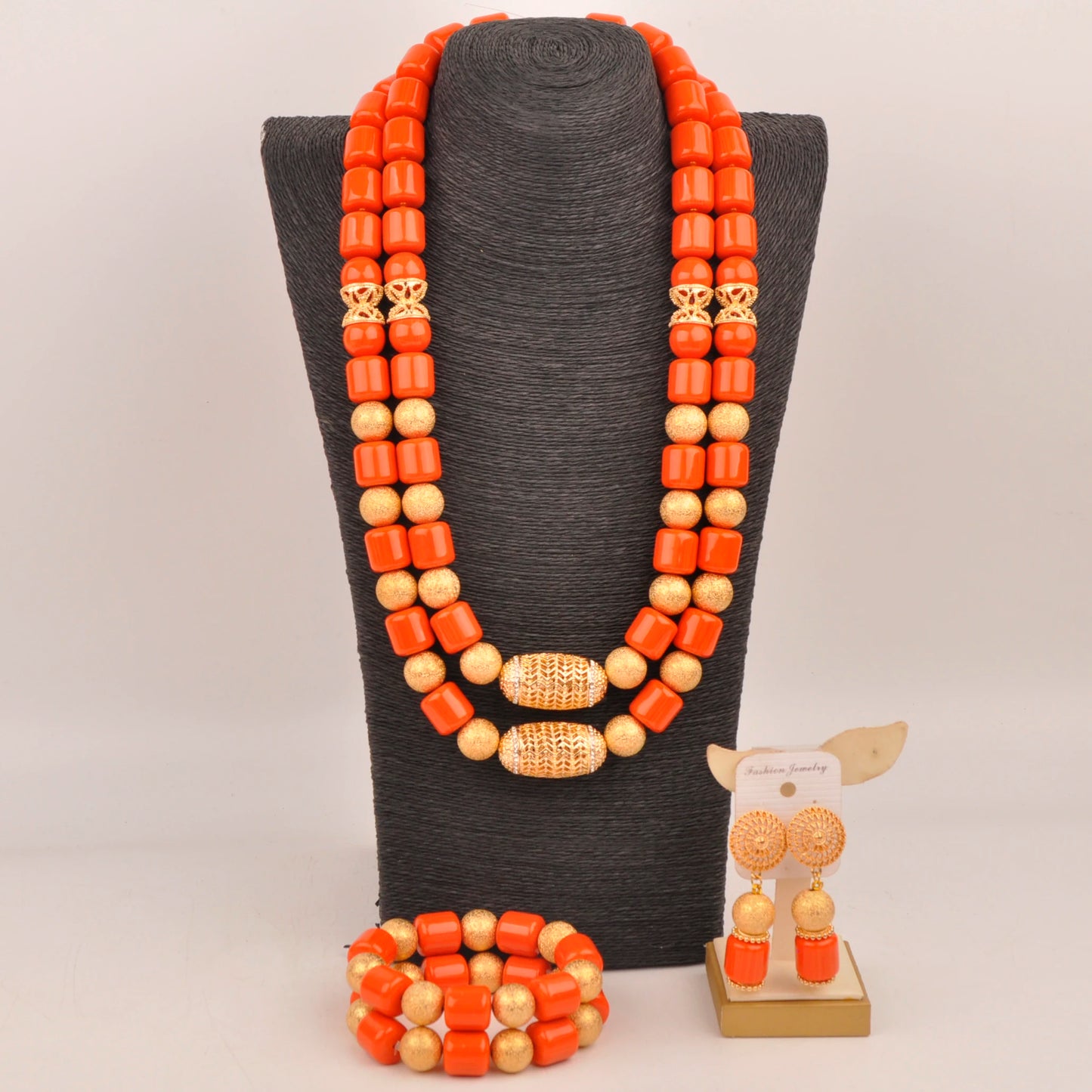 Orange Nigerian Artificial Coral Bead Necklace African Jewelry Sets