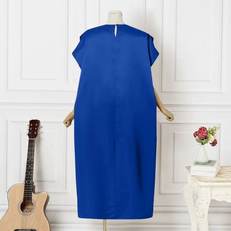 VONDA Oversize Women Maxi Dress Elegant Short Sleeve Ruffled Satin Silk Party Sundress 2024 Casual Loose Solid Color Summer Robe