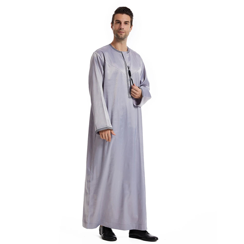 New Islamic Muslim Men Clothing Loose Jubba Thobe Abaya Front Zipper Musulmane Homme Caftan Maxi Robes Pakistan Arabia Dress