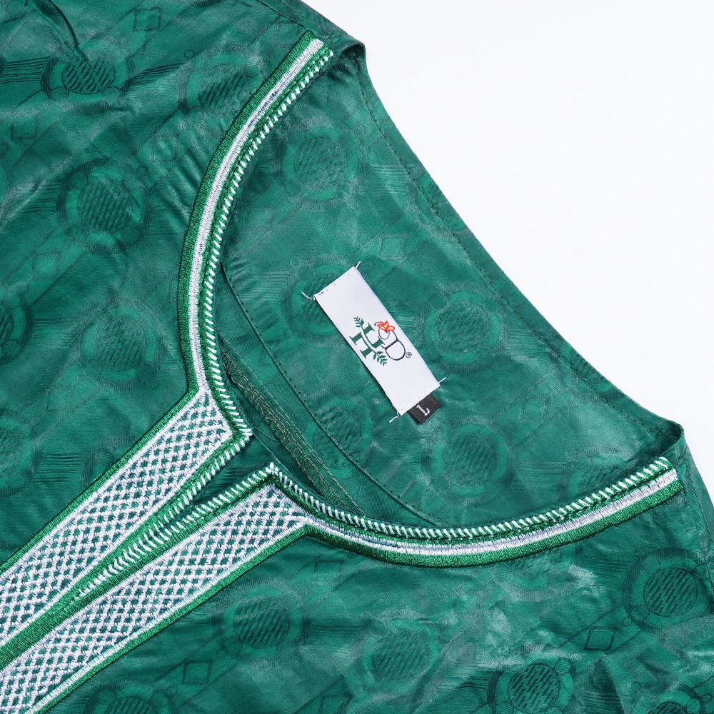 H&D South African Traditional Wear Formal Attire Bazin Riche Dashiki Outfits Green Shirt Pants Robe Suit Agbada Ramadan 2024
