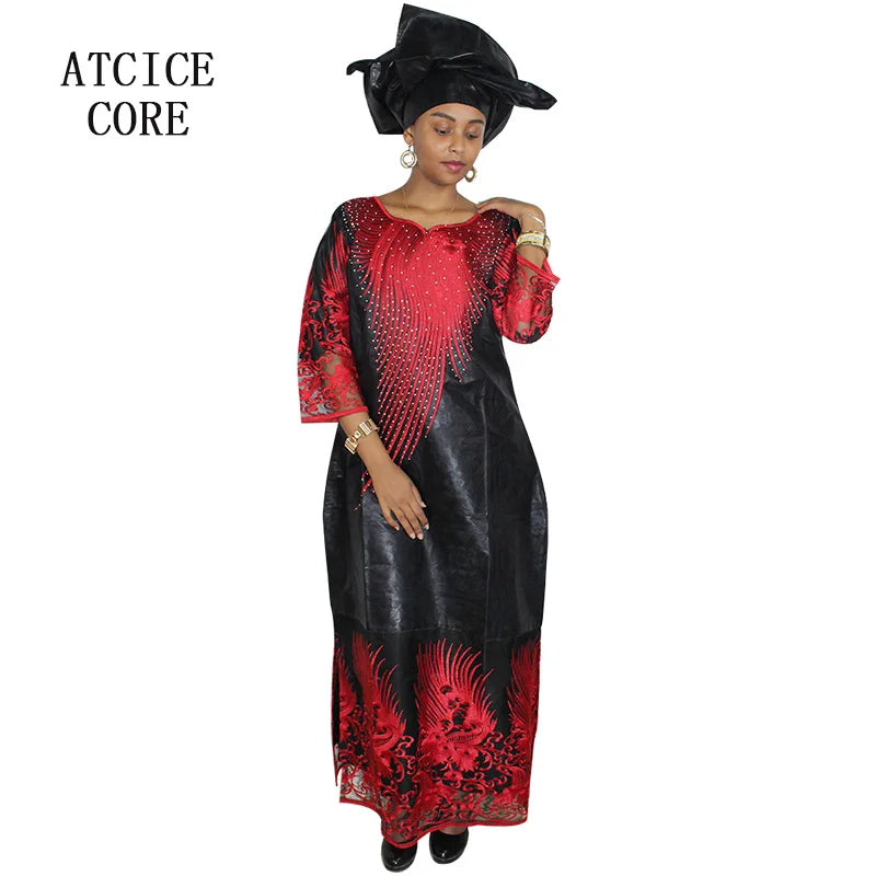 African Attire For Women Bazin Riche Embroidery Plus Size Elegant Party Church Dress