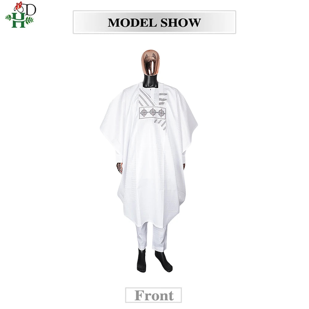 H&D African clothes For Men Embroidered Robes Dashiki Shirt Pants 3PCS Set Muslim Ramadan Thobe Wedding Festivals Christmas Gown