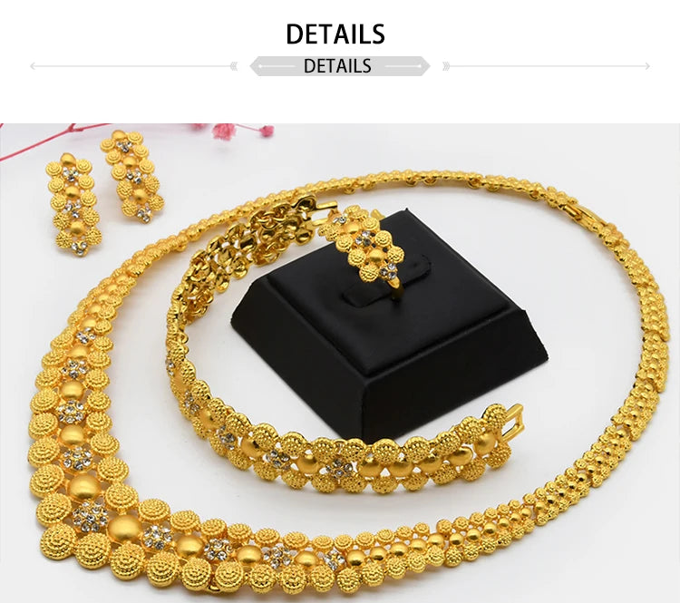 XUHUANG Dubai 2024 Gold Color Necklace Bracelet Jewelry Set For Women Ethiopian Arabic Charm Necklace Choker Set Wedding Gifts