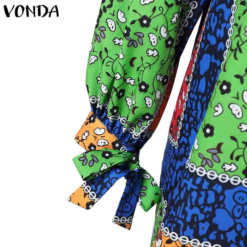 VONDA Plus Size 5XL Women Autumn Long Sleeve Printed Dress 2025 Bohemian Party Sundress Vintage A-Line Vestidos Loose Robe