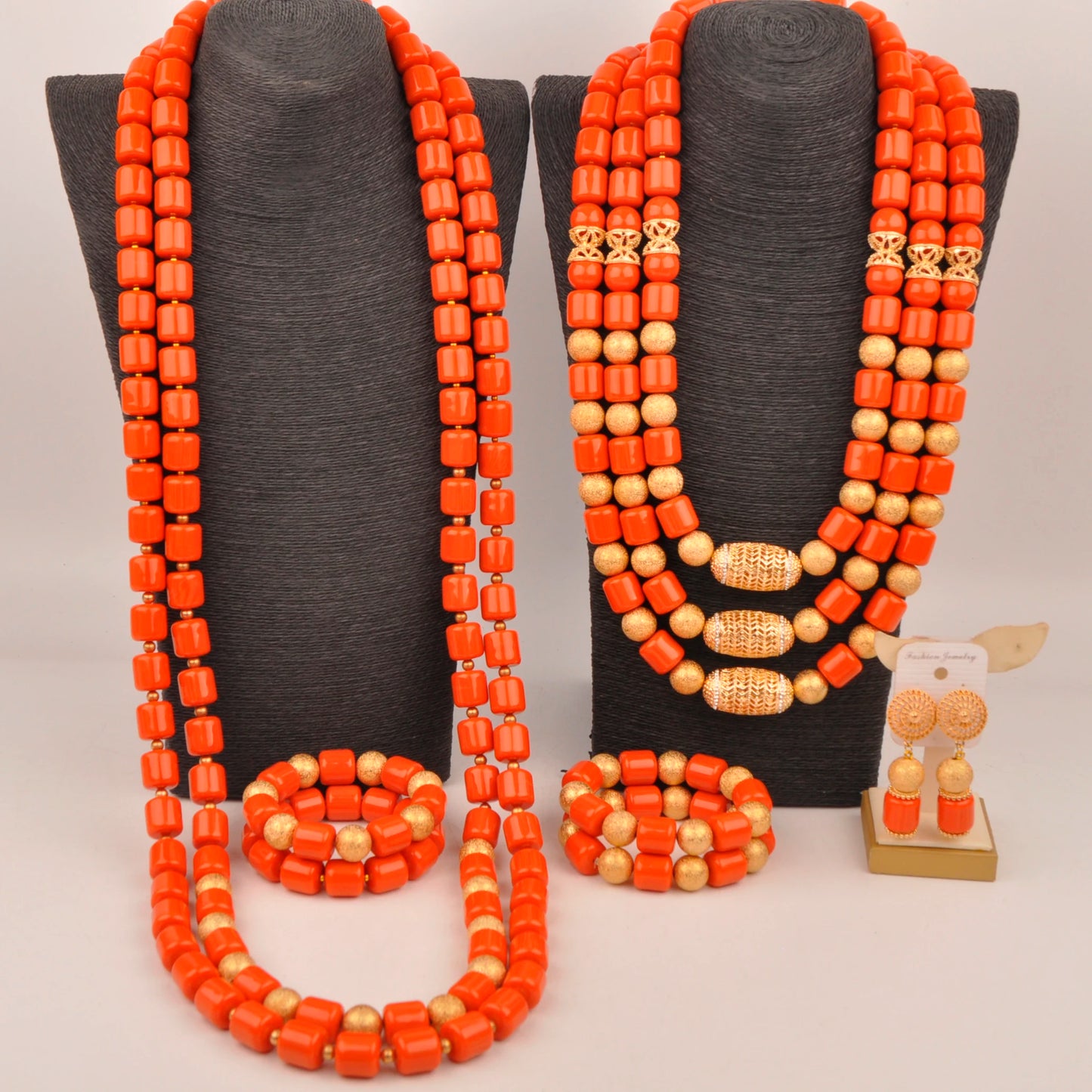 Orange Nigerian Artificial Coral Bead Necklace African Jewelry Sets