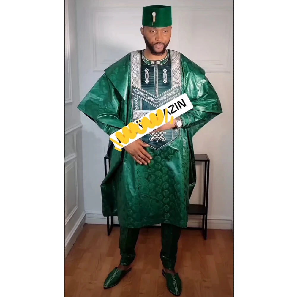 H&D South African Traditional Embroidery Wear Formal Attire Bazin Riche Dashiki Outfits Shirt Pants Robe Suit African Ramadan