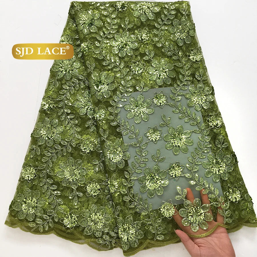 LACE 5Yards Nigerian Tulle Mesh Lace Fabric 2025 High Quality French African Sequins Net Lace for Women Wedding Dresses 4173