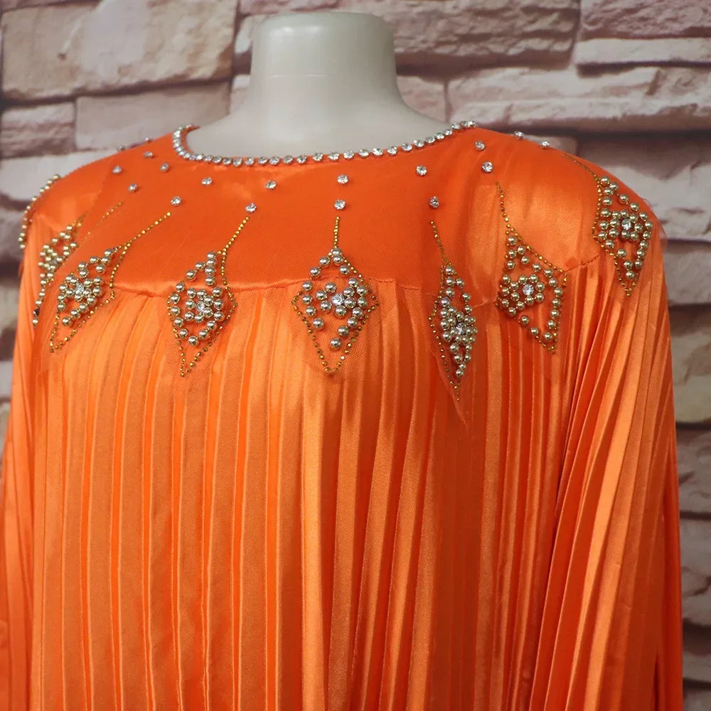 2024 Plus Size African Dresses for Women Summer Fashion Africa Long Sleeve Pleated Long Maxi Dress Gowns Kaftan Africa Clothing