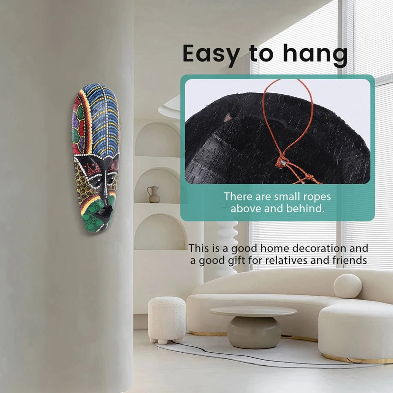 Wooden Mask Wall Hanging Solid Wood Carving Painted Facebook Wall Decor Bar Home Decorations African Totem Mask Crafts