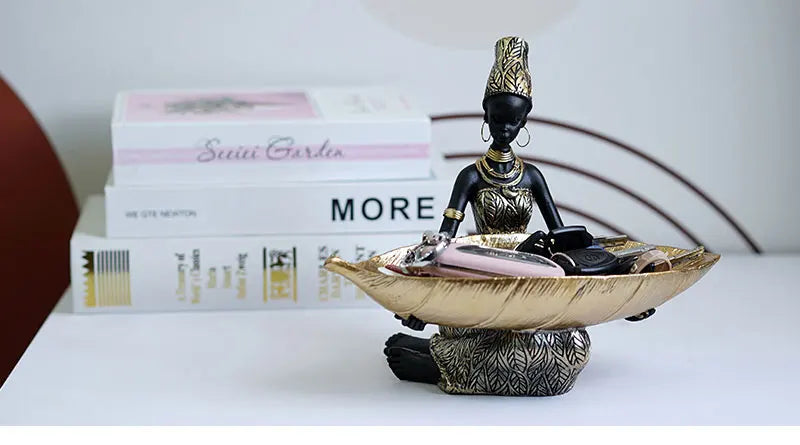 SAAKAR Resin Exotic Black Woman Storage Figurines Africa Figure Home Desktop Decor Keys Candy Container Interior Craft Objects