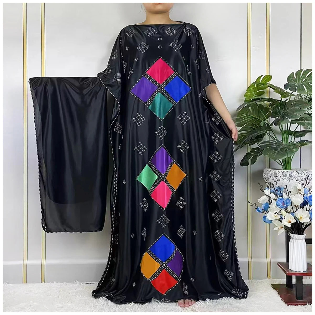 African Abaya For Women Kaftan islamic Clothing With Scarf African Women Dress Inlaid Mubarak Dubai Femme Luxury Muslim Dress