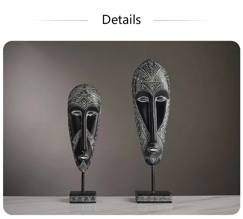 African Style Face Mask Ornament Sculpture Decoration Resin Arts And Crafts Originality Pattern Carving Retro With Base For Home