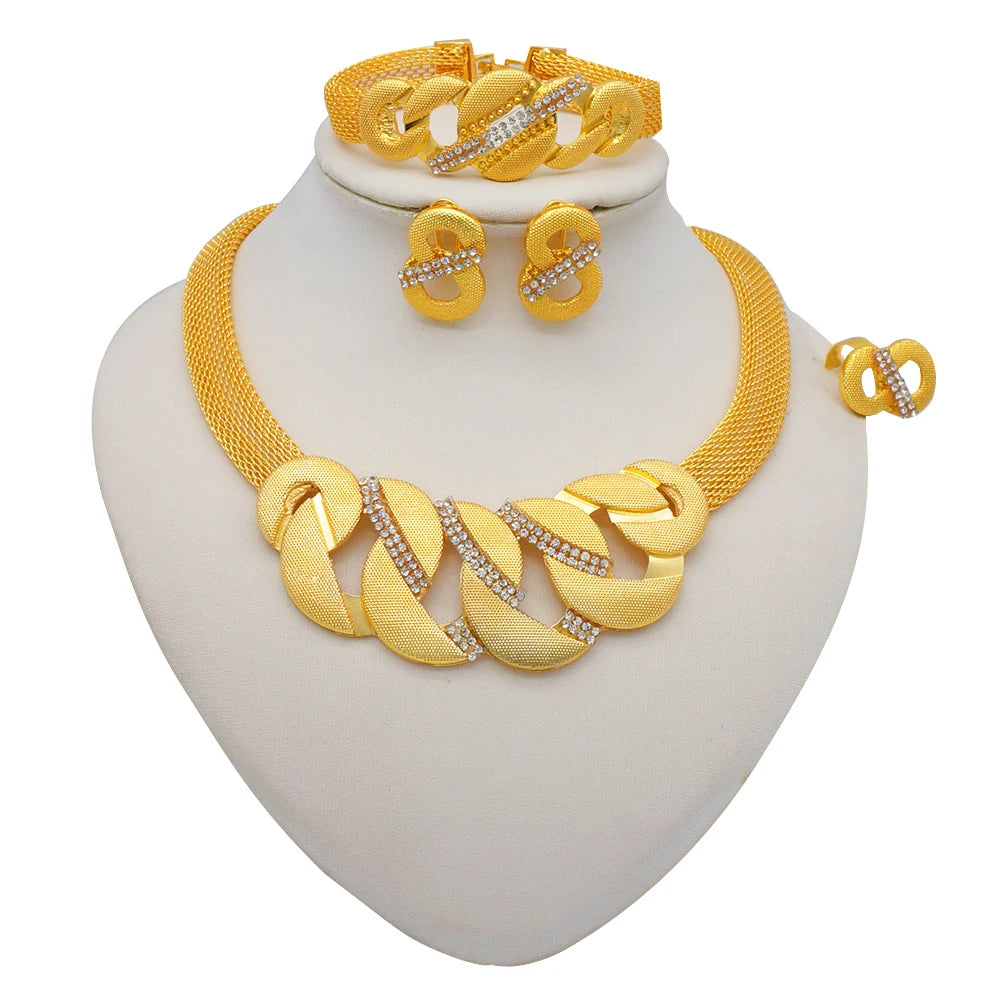 Nigeria Dubai Gold Color Fine Flowers Jewelry Sets African Wedding Gifts Party For Women Bracelet Necklace Earrings Ring Set