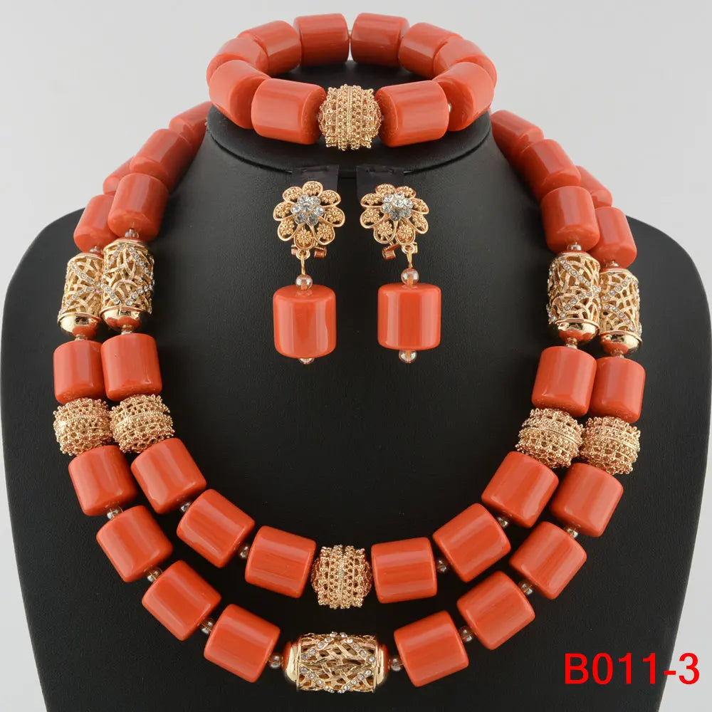 African Beads Wedding Necklace Set Artificial Coral Beads Jewelry Set Wholesale Nigeria Bride Wedding