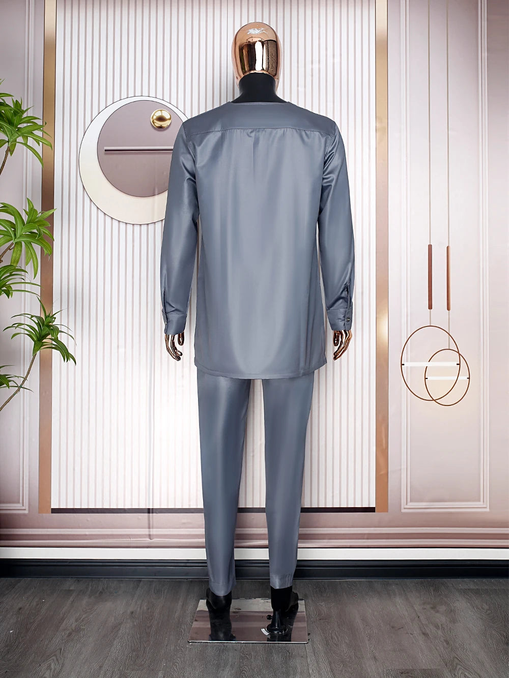 H&D South African Traditional Wear Formal Attire Bazin Riche Dashiki Gray Shirt Pants Robe Suit Agbada Men's wedding party 2024