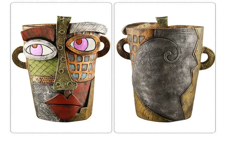 NORTHEUINS Resin Retro Face Colorful Abstract Art Succulent Flower Pots Resin Ornament Antique Flower Vase Potted Plan Container