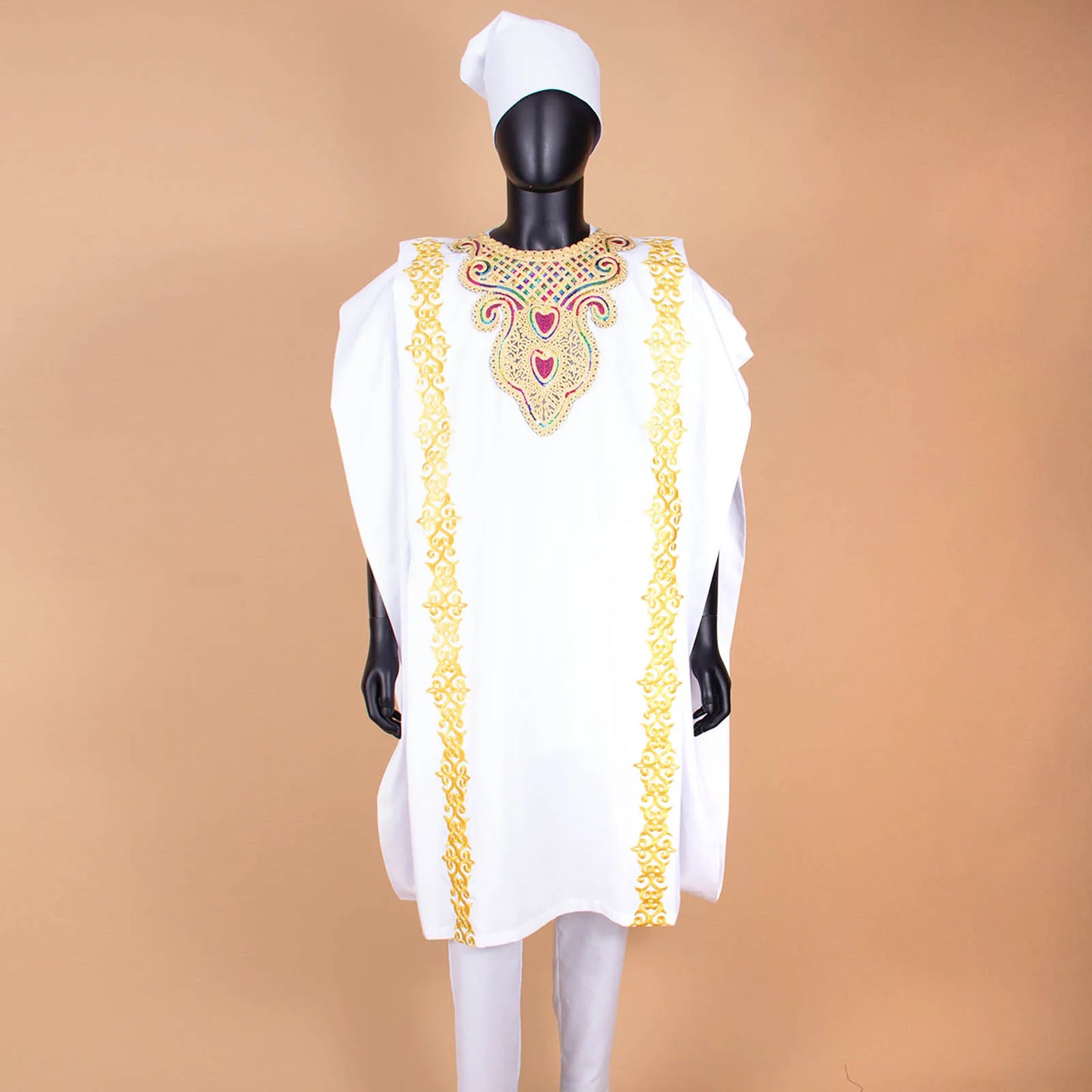 African Men`s Clothing Embroidery Agbada Shirts Pants and Hats 4 Piece Set Traditional Garments for Wedding Evening A2216066