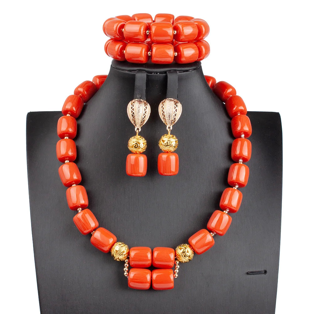 Long Fashion Wedding Beads Necklace White Artificial Coral Bridal Jewelry Sets African Beads Jewelry Set  ABK261