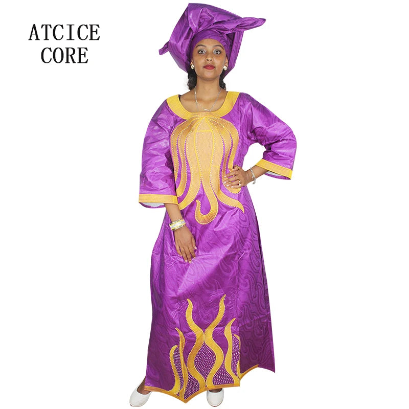 African Dre ss for Women Plus Si ze Embroidery Weddi ng Guest Long Maxi Dress with Scarf