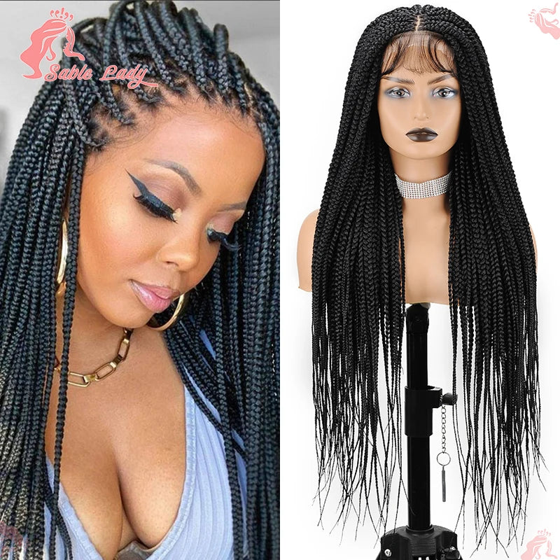 36" Synthetic Knotless Box Braided Wigs For Black Women Cornrow Braids Lace Wigs Full Lace Braids Hair Wig Black Braiding Hair