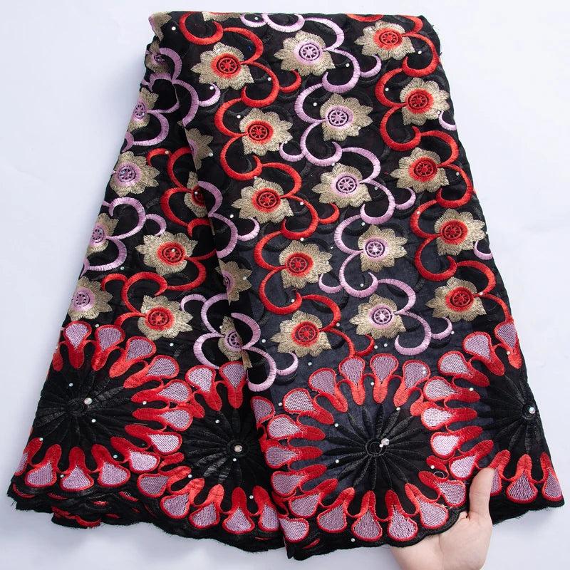 2024 High Quality Cotton Swiss Voile Lace with Crystal African Embroidered Lace Fabric for Sew Wedding Party Women Dress TY3052