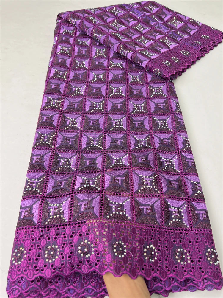 Kalume African Cotton Lace Fabric With Stones 2025 High Quality Embroidery Swiss Voile Lace In Switzerland For Dresses F4149