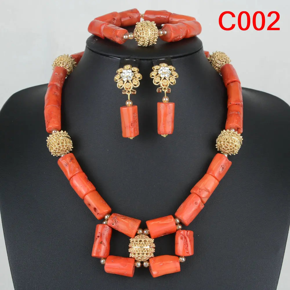 Fashion Nigerian Coral Beads Necklace Earrings Set for Bride New African Wedding Jewelry Set
