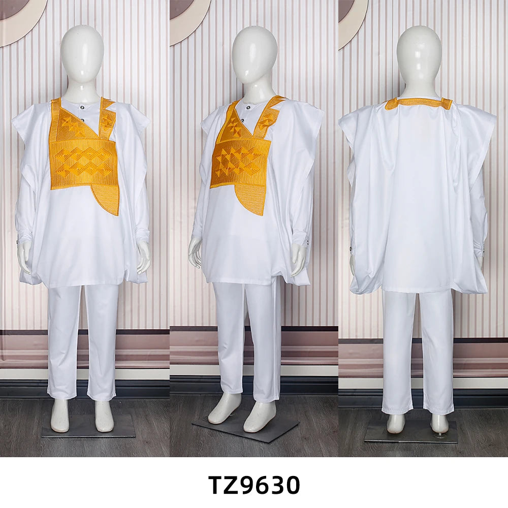 H&D Family Matching African Wedding Outfits For Husband and Wife Bazin Riche Robes Custom Couple Dashiki Set Boy Kid white Dress