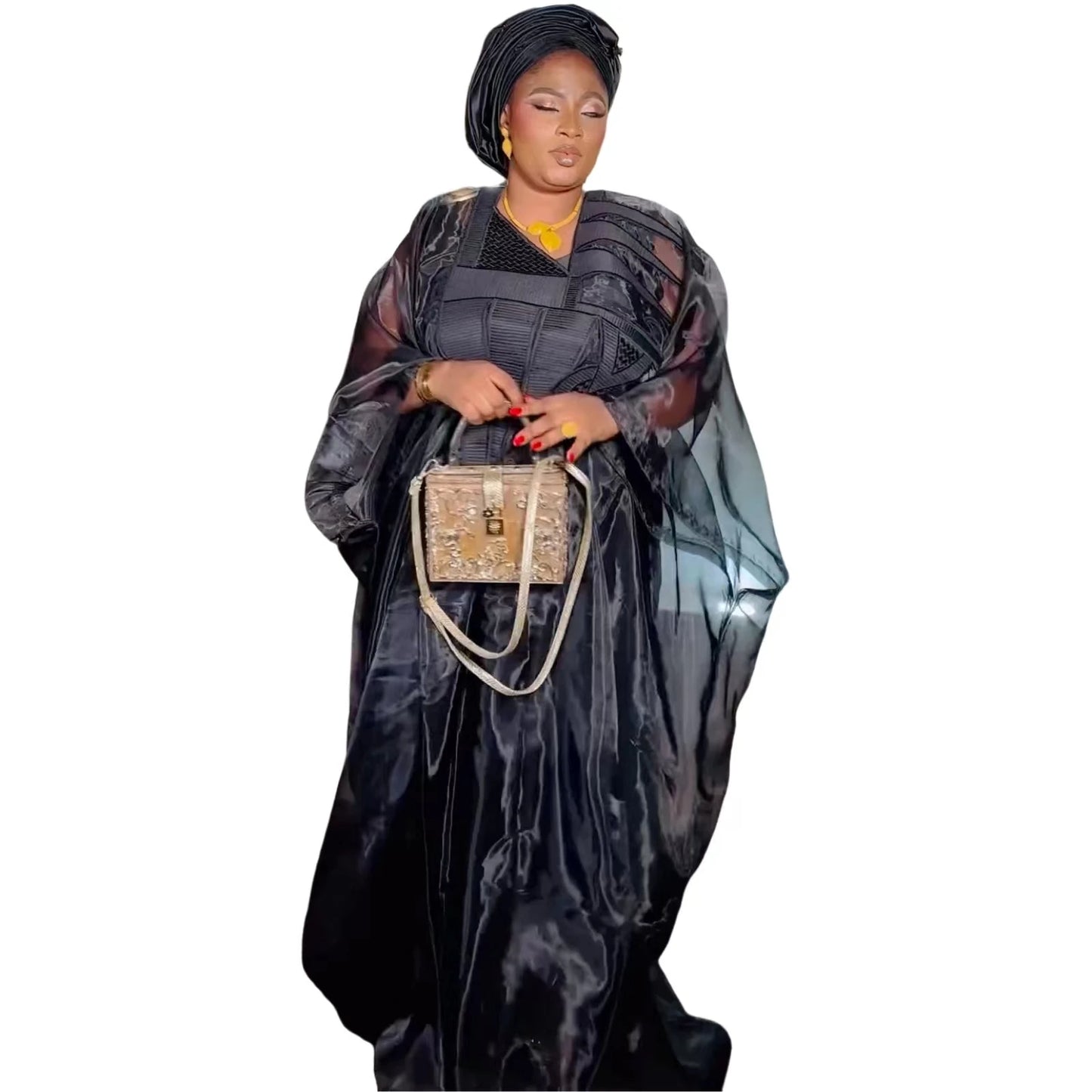 African Attire For Women Black Abaya Embroidery Plus Size Elegant Party Church Dress With Scarf