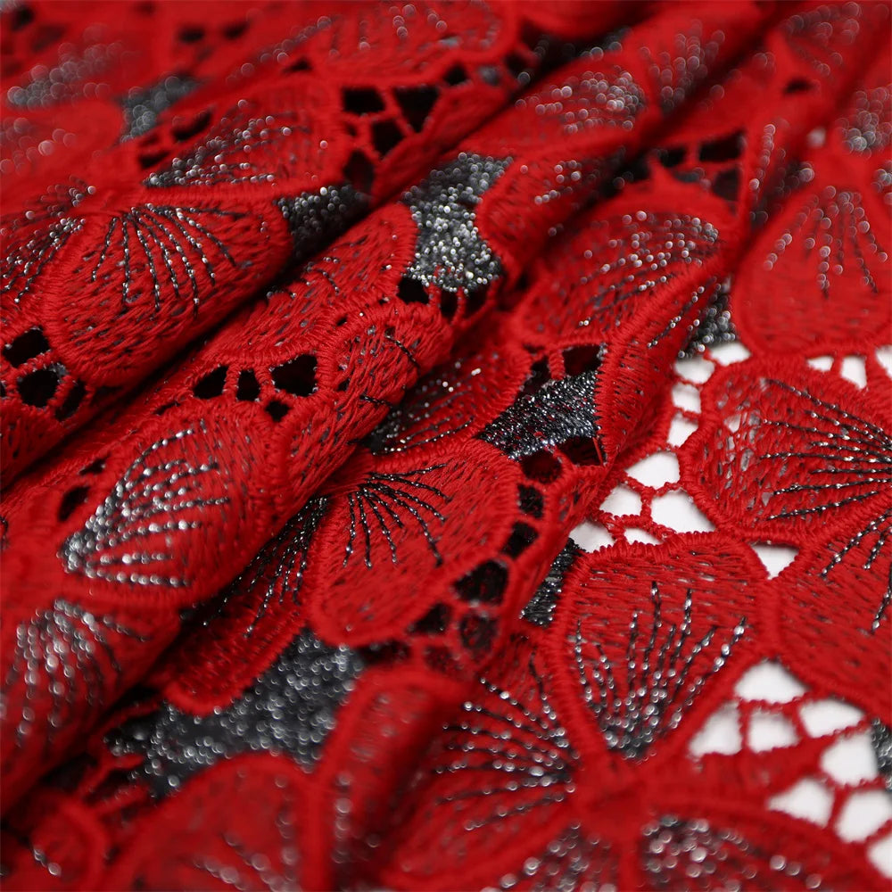 Fashionable Skin Friendly Guipure Lace Fine Cotton Textured African Cord Lace Cupion Fabric 5 Yards Occasional Couple Wear