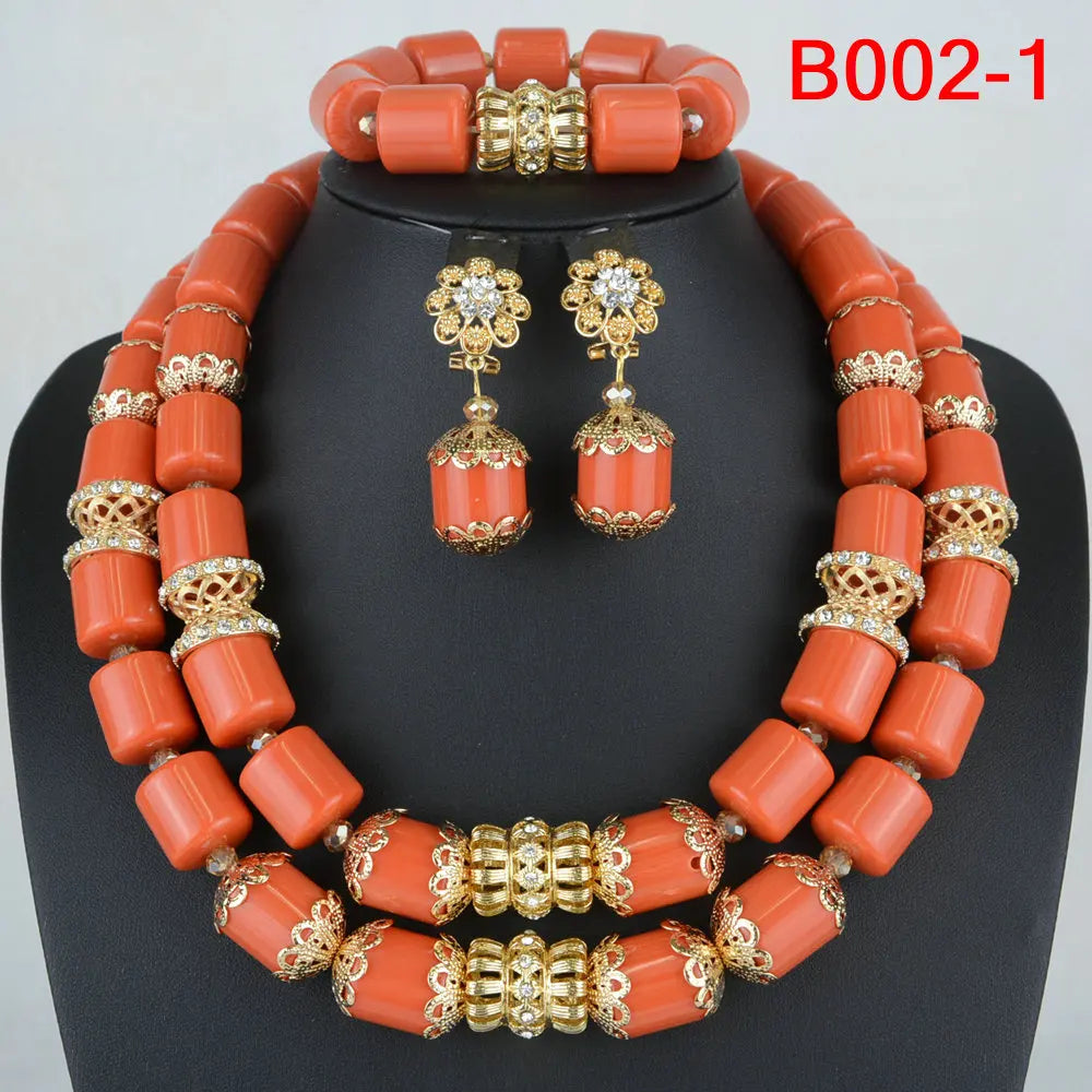 African Beads Wedding Necklace Set Artificial Coral Beads Jewelry Set Wholesale Nigeria Bride Wedding