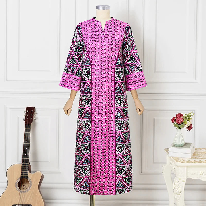 Women Floral Printed Maxi Dress 2025 VONDA Autumn Long Sleeve Loose Long Robe Bohemian Vestidos Oversize V-neck Sundress Baggy