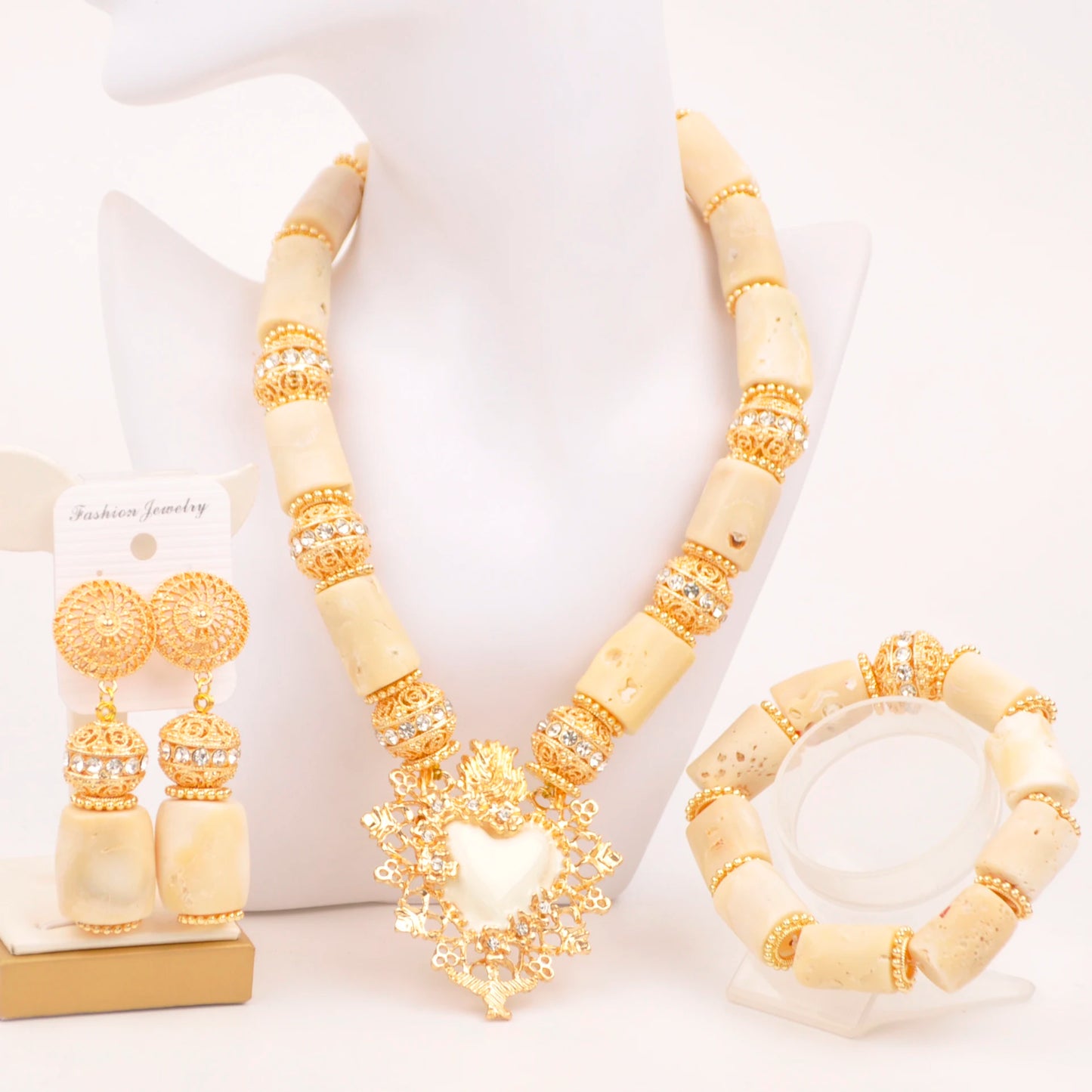 Orange Nigerian Artificial Coral Bead Necklace African Jewelry Sets