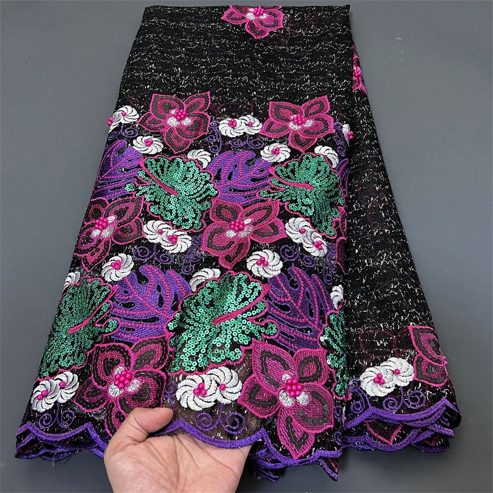 Nigerian Tulle Lace Fabric with Sequins Embroidery, High Quality, African Sewing, Guipure Net Cloth, Prom Dresses, 5Yards