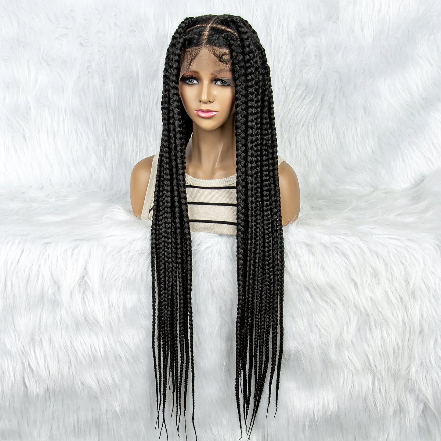 HD Full Lace Braided Wigs for Black Women Box Braids Synthetic Lace Front Wig Big Square Knotless Box Braids With Baby Hair