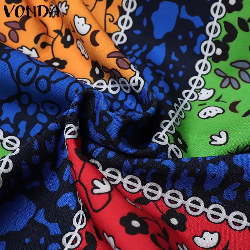 VONDA Plus Size 5XL Women Autumn Long Sleeve Printed Dress 2025 Bohemian Party Sundress Vintage A-Line Vestidos Loose Robe