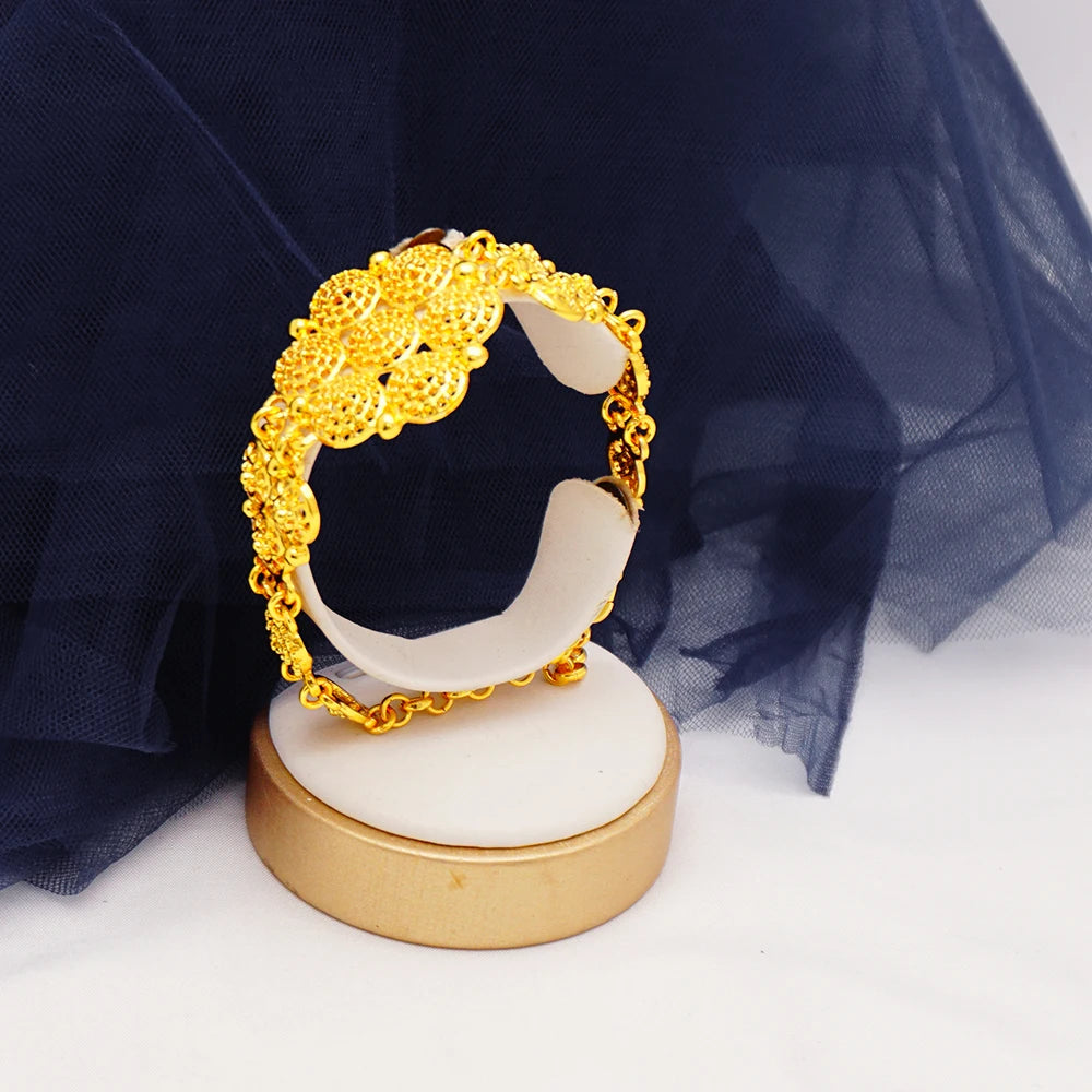 Trendy Nigerian Dubai Gold Color Jewelry Set For Women Tassel Long Chain Bridal Long Necklace Bracelet Earring Ring Wedding Sets