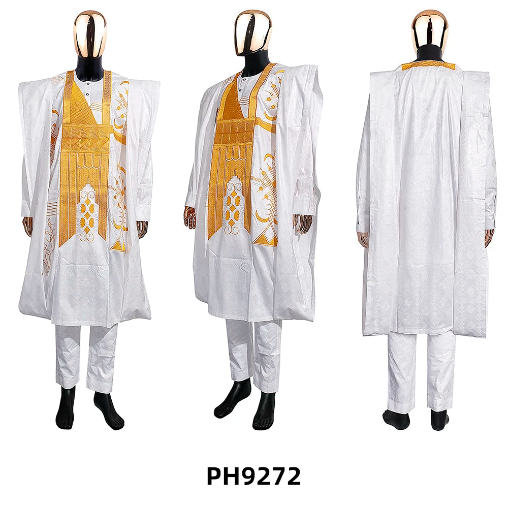 H&D Family Matching African Wedding Outfits For Husband and Wife Bazin Riche Robes Custom Couple Dashiki Set Boy Kid white Dress