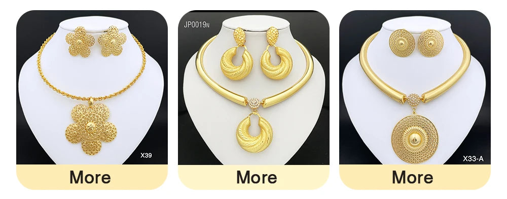 Africal Gold Color Big Jewelry Set Hollow Out Design Necklace Bracelet Earring Ring For Women Bridal Wedding Jewellery Gift