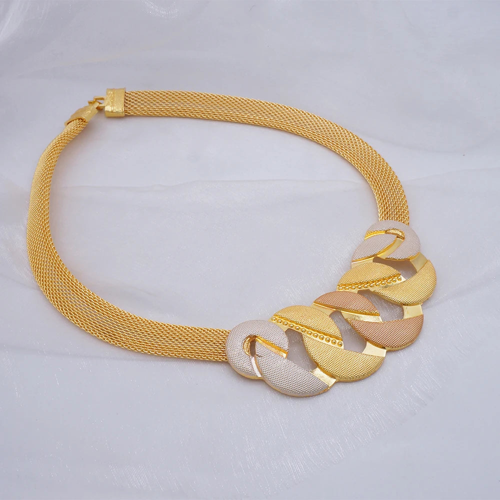 Trendy Nigerian Dubai Gold Color Jewelry Set For Women Tassel Long Chain Bridal Long Necklace Bracelet Earring Ring Wedding Sets