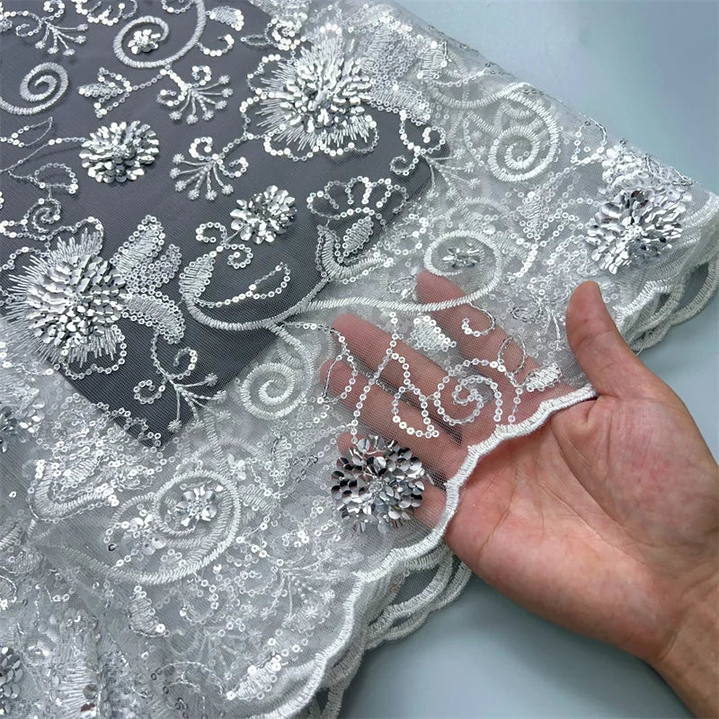 For Sewing Luxury Midi Party Dresses French Tulle Mesh Lace Newest Design African Nigerian Embroidered Lace Fabric,2.5yards 3846