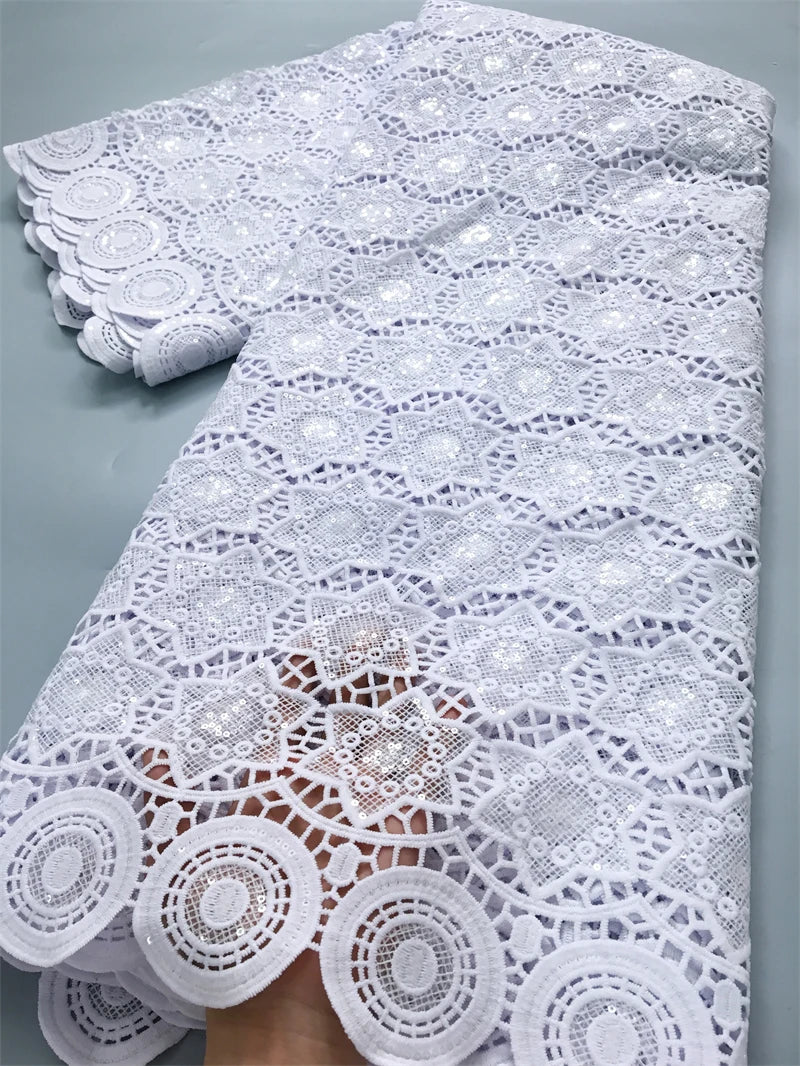 White Water Soluble Fabric Lace African Guipure Cord Lace Fabric High Quality Elegant For Women Wedding Party Dress,2.5yards4025
