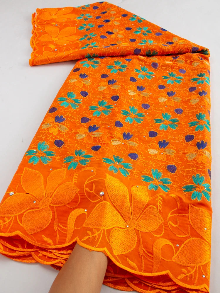 African Cotton Lace Fabric with Stones 2024 High Quality Nigerian Swiss Voile Lace for Sewing Women Evening Party Dresses TY3582