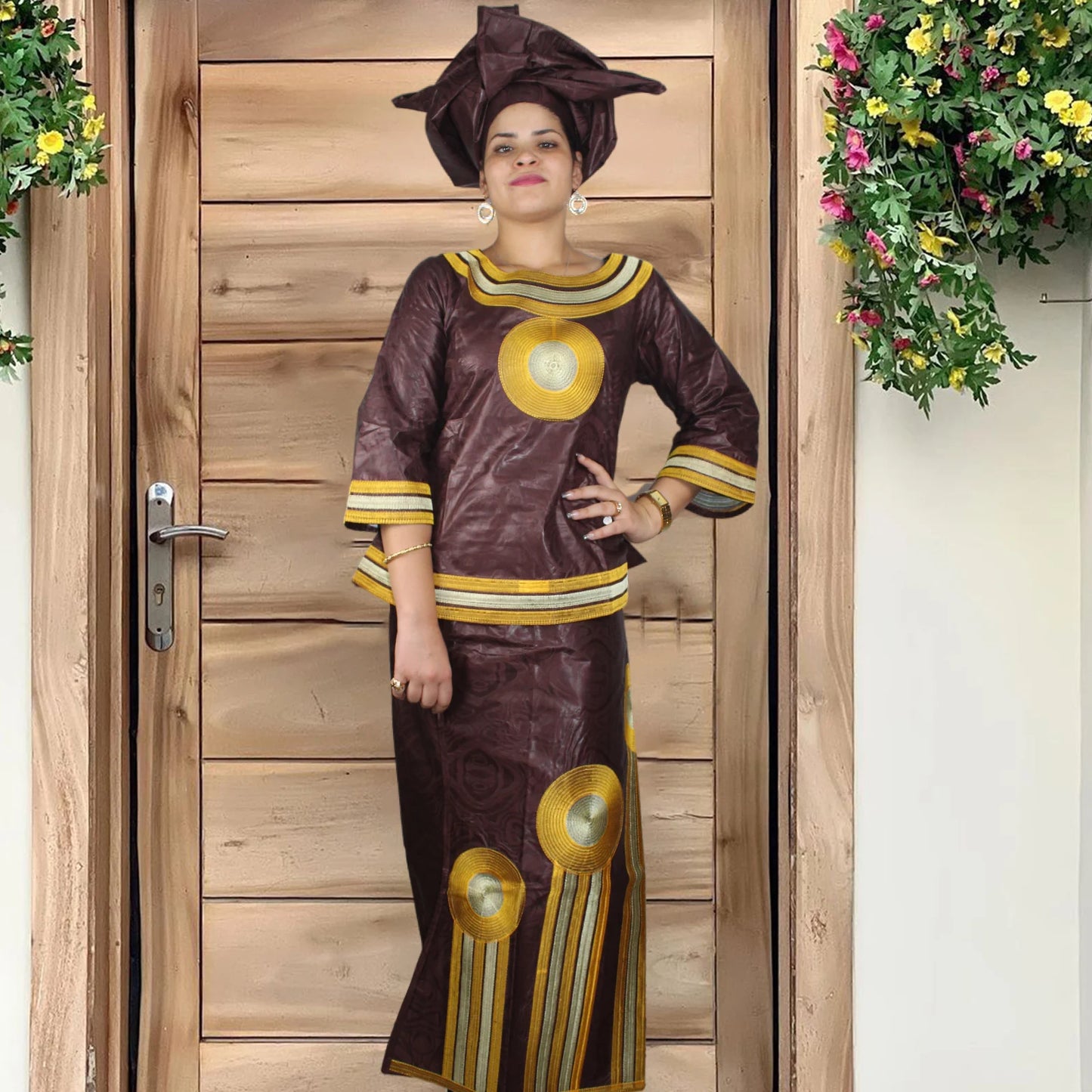 African Attire For Women Bazin Riche Embroidery Plus Size Elegant Party Church Dress