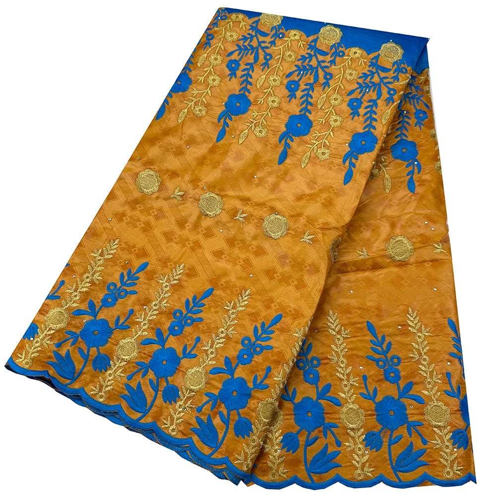 African Bazin Riche Fabric for Dress, African Lace Fabric, Nigerian Embroidery, 100% Cotton, 2.5Yards, F05, Latest
