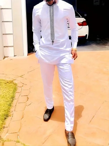 New Dashiki African ethnic men long sleeve T-shirt trousers suit personality printed top standard size banquet event dress S-2XL