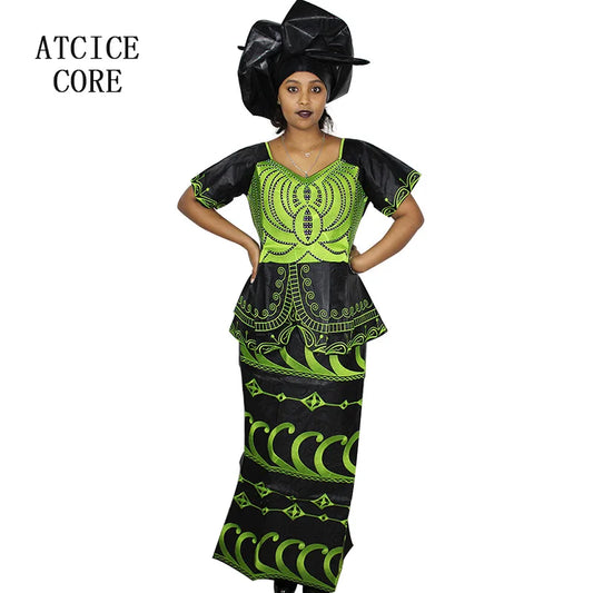 African Dre ss for Women Plus Si ze Embroidery Weddi ng Guest Long Maxi Dress with Scarf