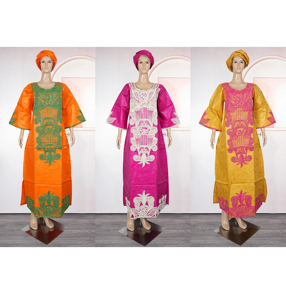 H&D African Clothing For Women Dashiki Traditional Bazin Embroidery Dresses Wedding Evening Party Gown Church Clothes Outfits