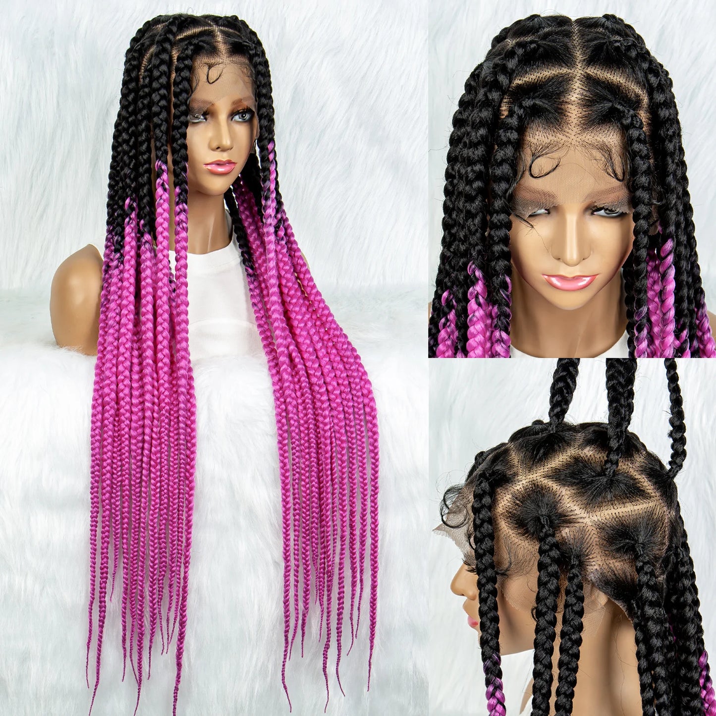 HD Full Lace Braided Wigs for Black Women Box Braids Synthetic Lace Front Wig Big Square Knotless Box Braids With Baby Hair